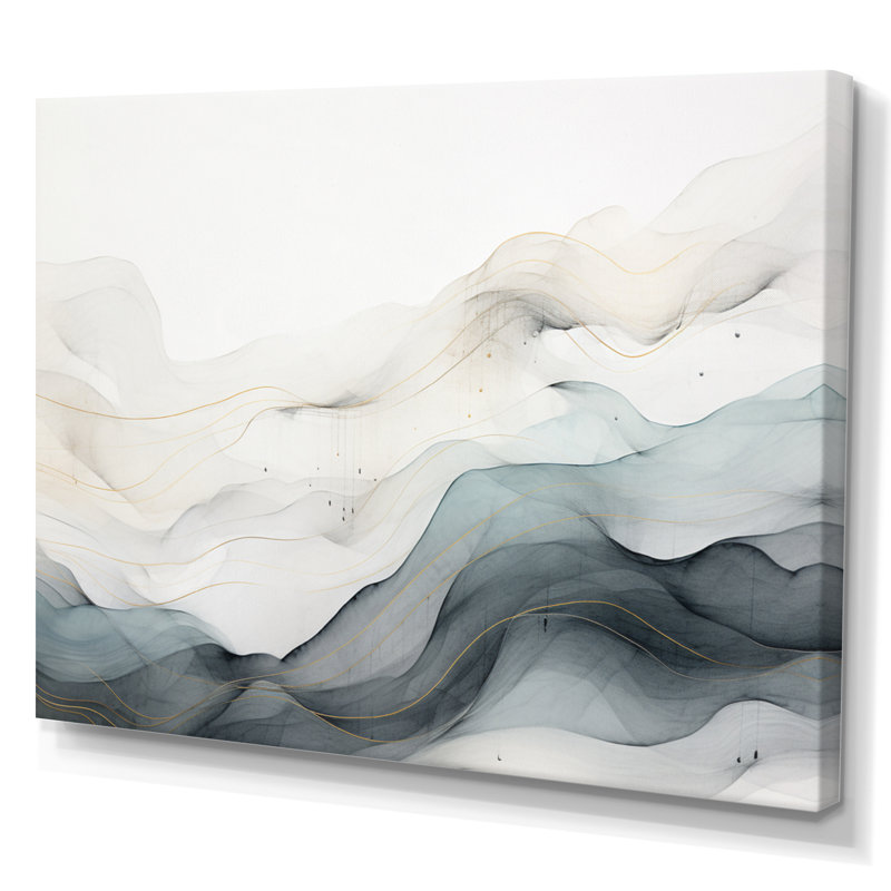 Bleu gris, dessin au trait abstrait conceptuel II - Art mural, Toile tendue, H 16 po x l 32 po, Sans cadre