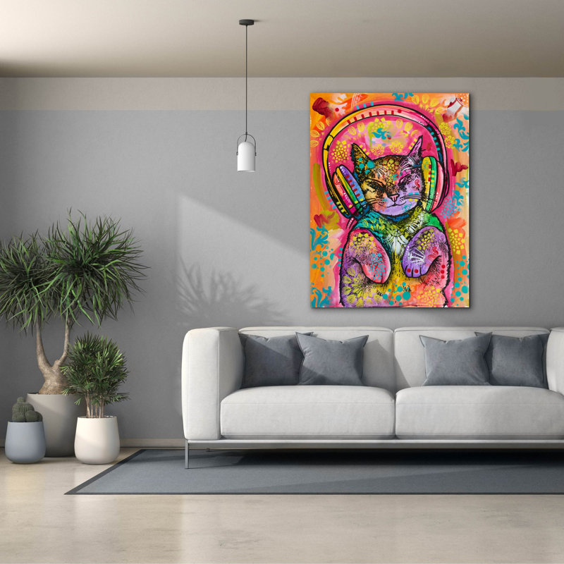 «Headphones Kitten» par Dean Russo, art mural sur toile, H 54 po x l 40 po x P 1,5 po
