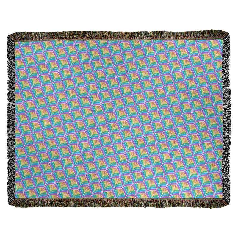 Couverture en coton tissé à échelle arc-en-ciel, l 60 po x L 80 po, Bleu / Jaune