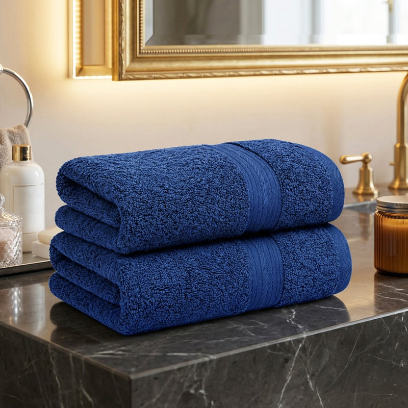 Essuie-mains 100% coton 600 g / m² absorbant à séchage rapide, Bleu marine