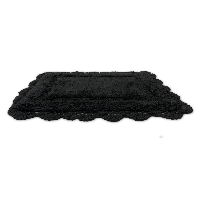 Cotton Non-Slip Bath Rug, Black, 30x20 Inches