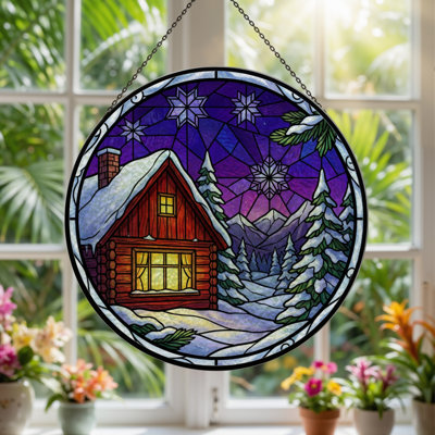 Panneau de vitrail 12 "H Winter Cabin