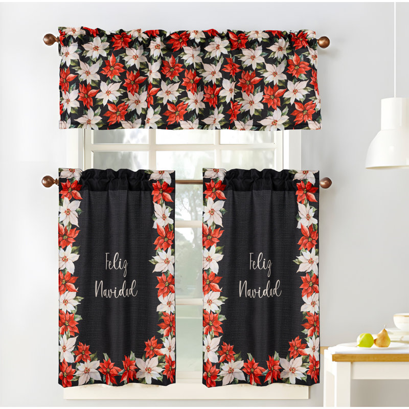 Ensemble de rideaux de cuisine Poinsettia Feliz