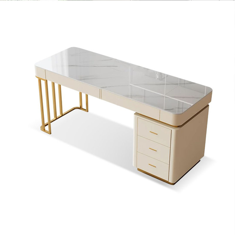 Bureau double caisson en pierre frittée avec tiroirs, H 29,53 po x l 55,12 po x P 23,62 po