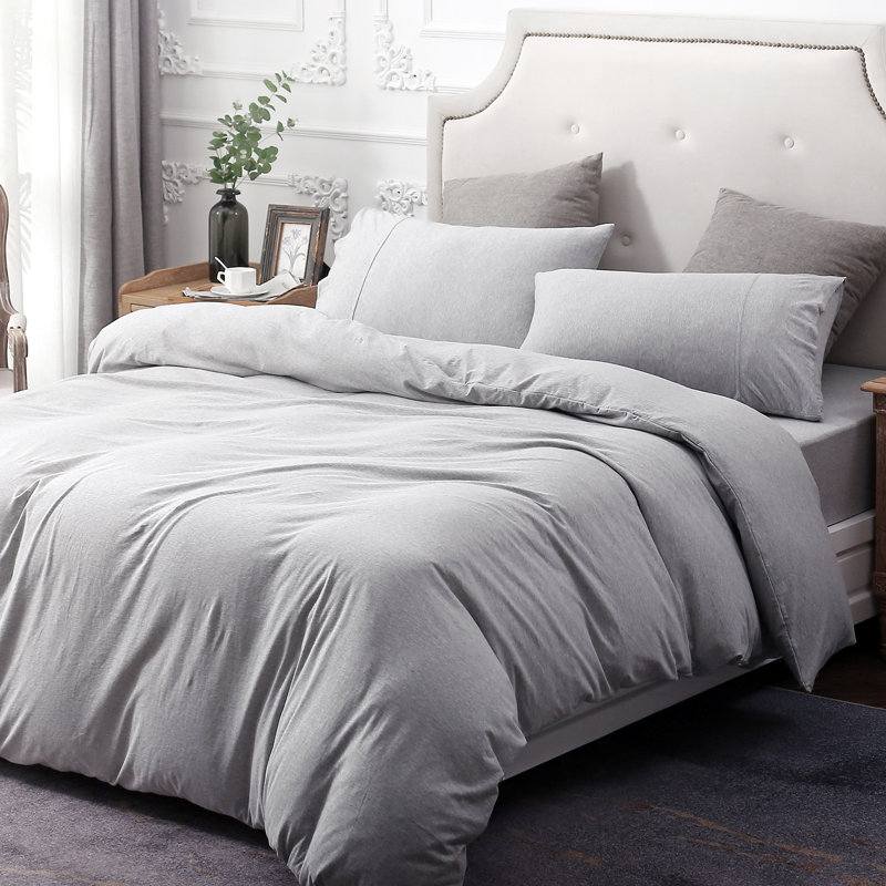 HOME BEDDING Jersey Cotton Duvet Cover Set, Gray, California King Duvet Cover + 2 King Shams