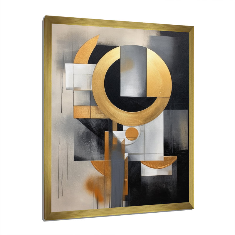 " Gold Black Shapes In Harmony ", Gold Picture Frame, 40" H x 30" W x 1.5" D
