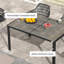 Table de salle à manger d'extérieur pour 6 personnes Outsunny, table de patio rectangulaire en aluminium avec plateau en faux bois pour cour, pelouse, balcon, bord de piscine, 55 po x 35,5 po, gris