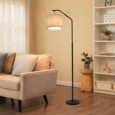 68" Adjustable Floor Lamp With 9W LED Edison Bulb, Pleated Lampshade, Foot Switch & Zipper Control