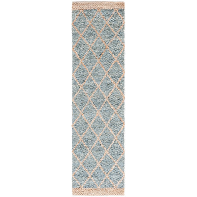 Keyren Natural Fiber Flat Weave Jute/Cotton/Wool Geometric Rug in Blue/Brown