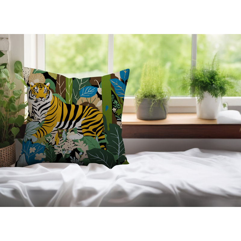 Oreiller carré réversible intérieur / extérieur Kyo Tiger, Carré 15 po, Turquoise