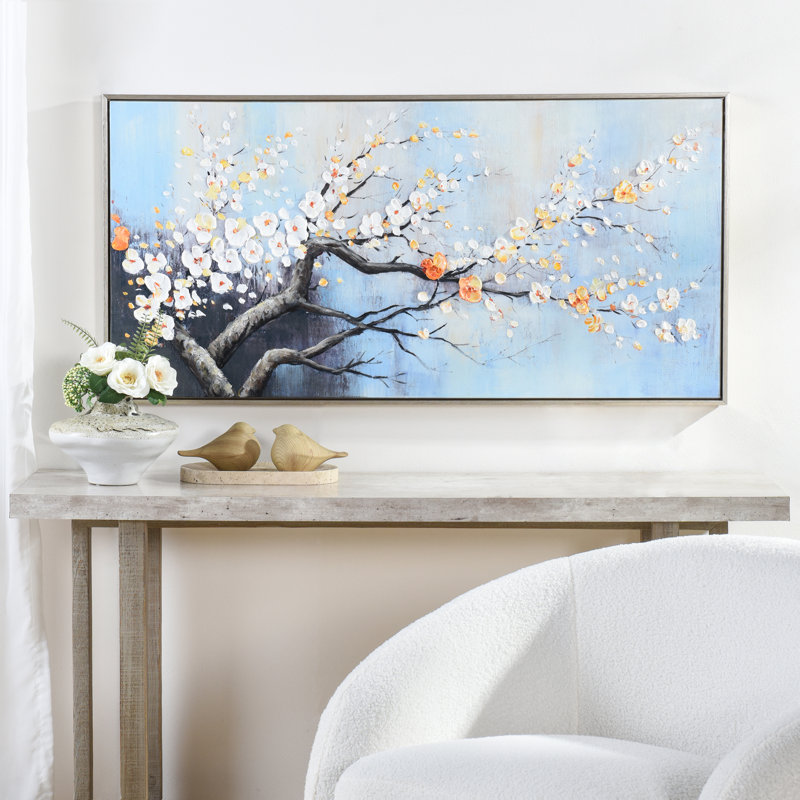 «River Bloom», art mural en toile peinte à la main - 47 po x 24 po