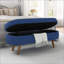 Banc de rangement repose-pieds ovale, lin bleu marine, pieds en bois d'hévéa, 43,5 po x 16 po x 16 po - Repose-pieds / siège | Brun | Bois