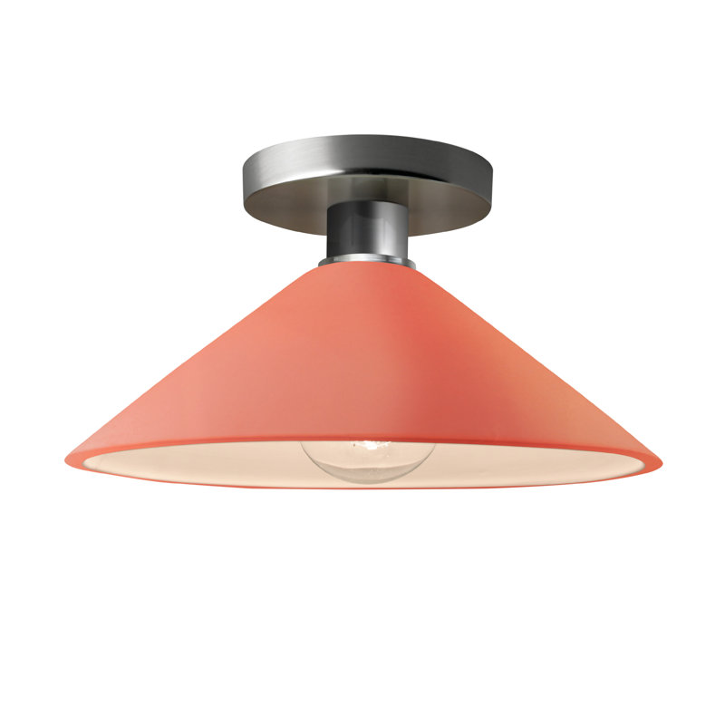 Plafonnier semi-encastré en céramique Dottie, Rosé brillant / nickel brossé, Nickel brossé, Incandescente (non incluse)