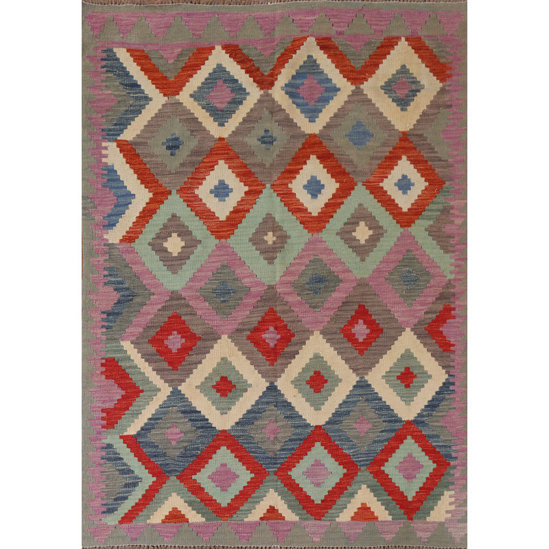 Tapis oriental géométrique Kilim 5 x 6