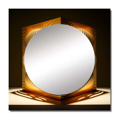 Op-Art Retro Gold Geometric Dimensions II - Abstract Spirals Square Mirror Wall Decor For Bedroom