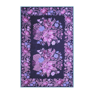 Tapis bleu / noir / rose à motif floral tissé à la machine 2 pi x 3 pi Vendome