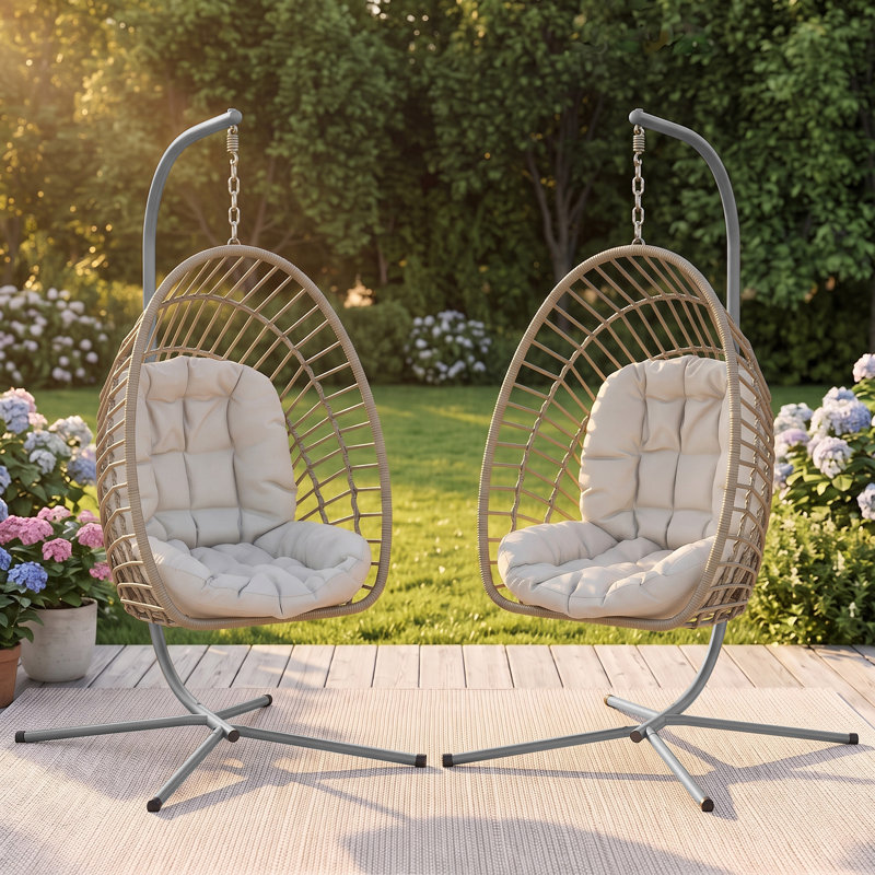 Fauteuil à œufs suspendu avec support, adapté à une utilisation intérieure et extérieure, Beige