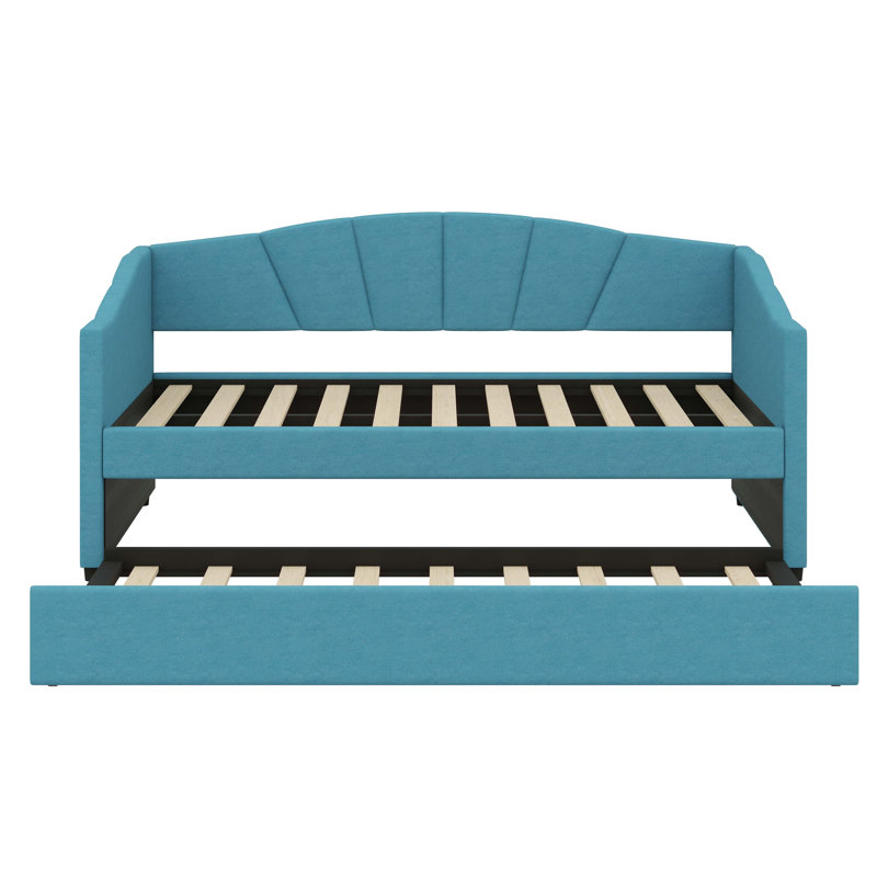 Twin-Size Upholstered Sofa-Style Daybed With Under-Bed Trundle, Blue