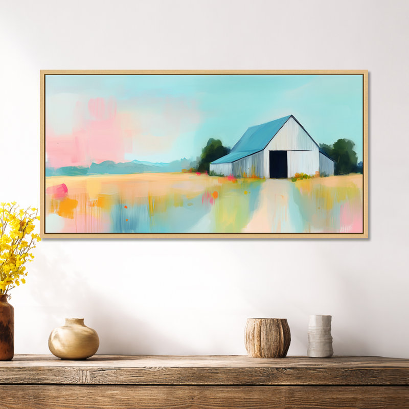 «Blue Pink Evie II», reproduction d'art encadrée rustique sur toile, H 24 po x l 32 po, Cadre naturel flottant
