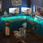 Lameen L Shaped Computer Desk with Power Outlets & RGB Lights, Corner Desk with Monitor Shelf-839632120-825884478
