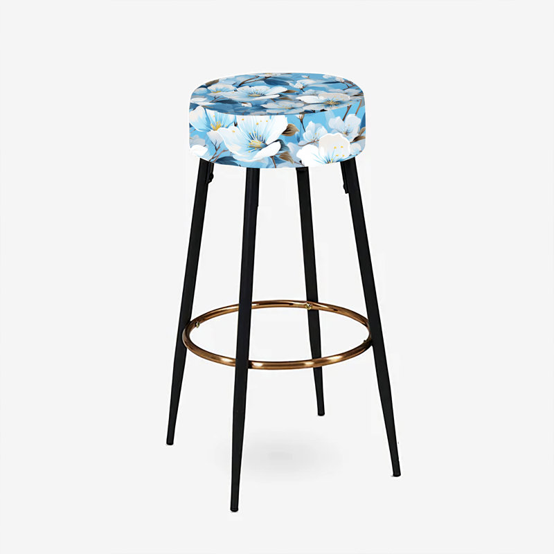 Ensemble de 2 tabourets de bar blanc et bleu à motif floral Bliss