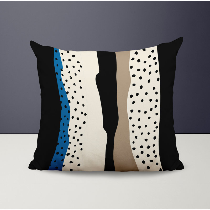 Coussin décoratif intérieur / extérieur en polyester filé Bode, 15 po x 15 po, Turquoise / blanc cassé / beige / noir