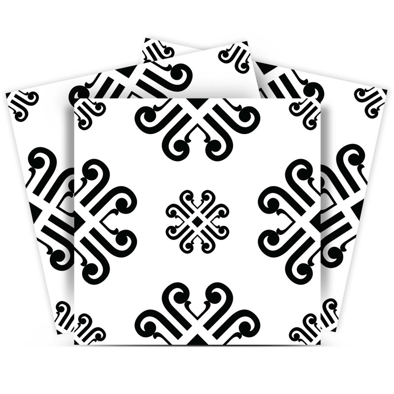 Carreaux amovibles à motif de marguerites noires et blanches 12 po x 12 po