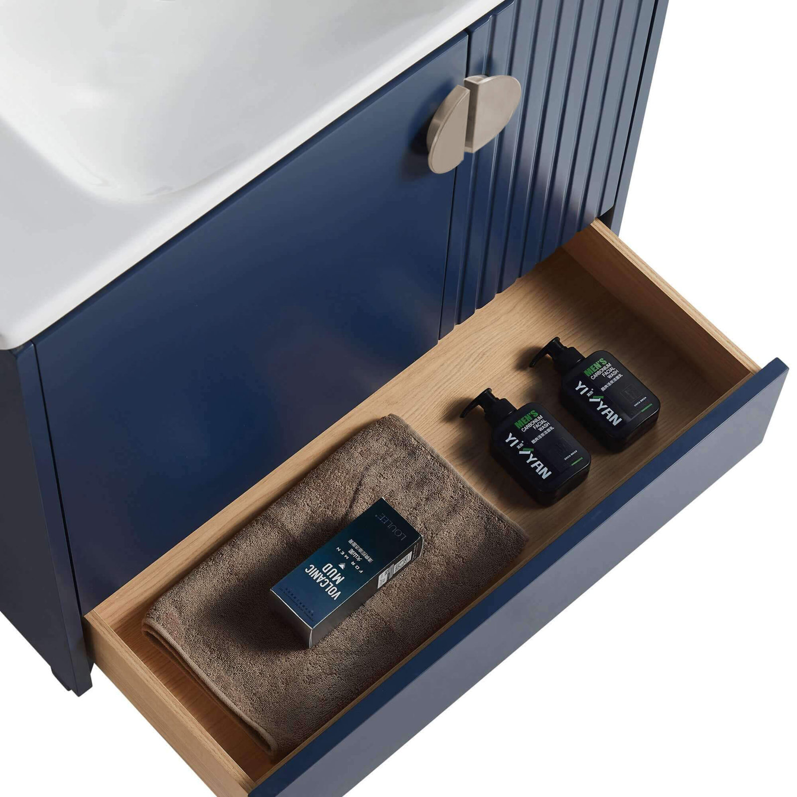 Saimah 30'' Single Bathroom Vanity, Navy Blue, Satin Nickel