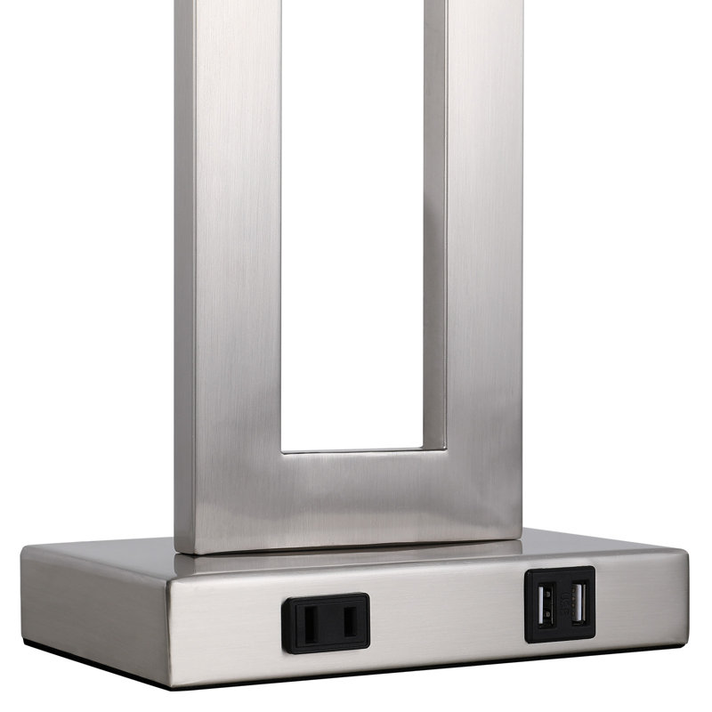 Leanore Metal USB Table Lamp, Nickel, White