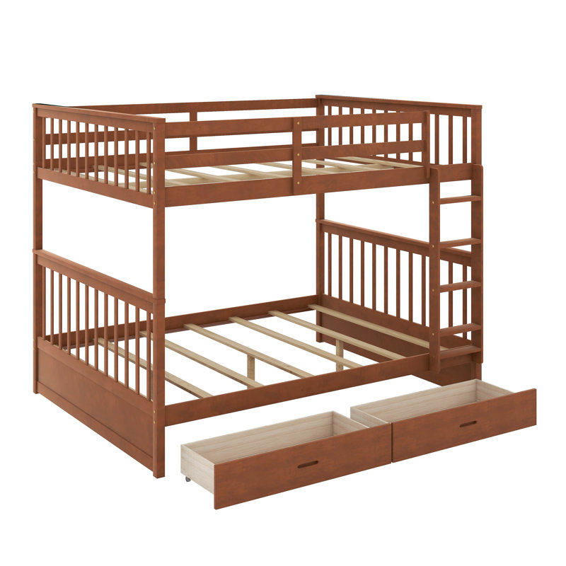 Full-Over-Full Bunk Bed With Ladders And Drawers, Walnut