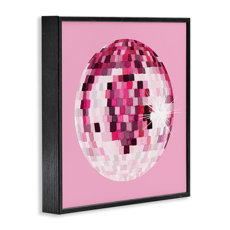 Boule disco rose éblouissante, Giclée encadrée noir minuit, H 24 po x l 24 po x P 1,5 po
