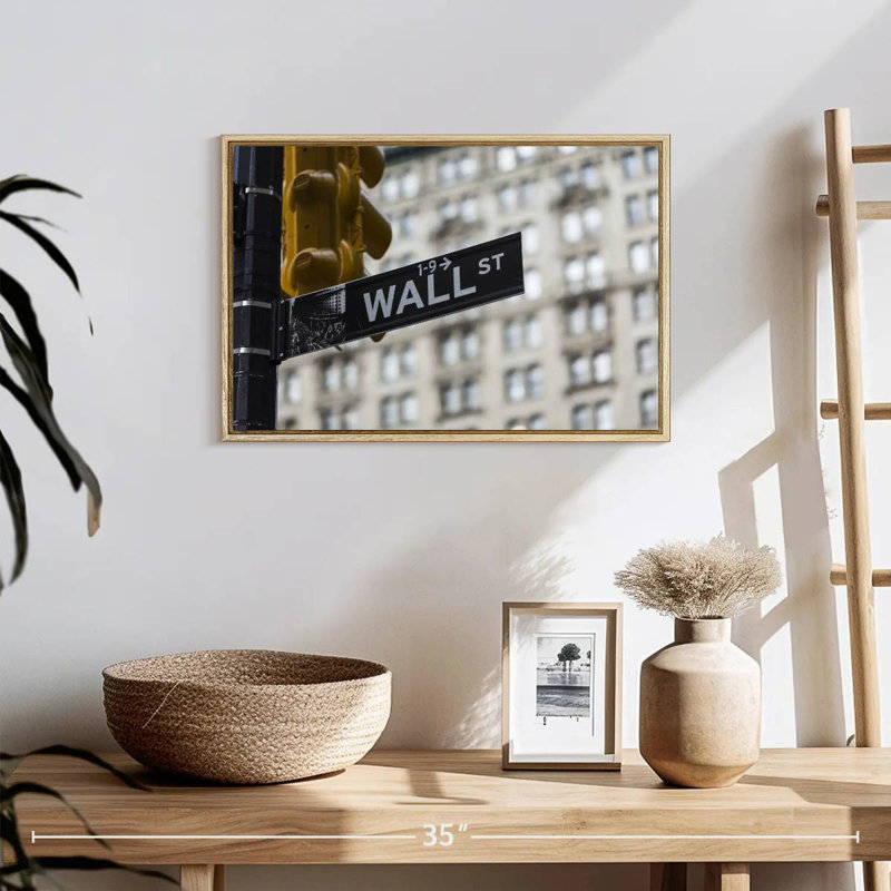 NYC Wall Street, 19 po x 13 po, Cadre flottant en bois naturel