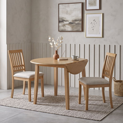 Ensemble de salle à manger rond extensible 3 pièces avec rallonge et 2 chaises rembourrées, gain de place pour la cuisine et la salle à manger