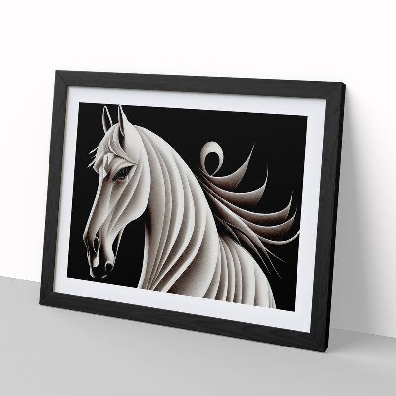 Graceful Horse Abstract - Single Picture Frame Print, Black Framed, 46cm H x 64cm W x 2cm D
