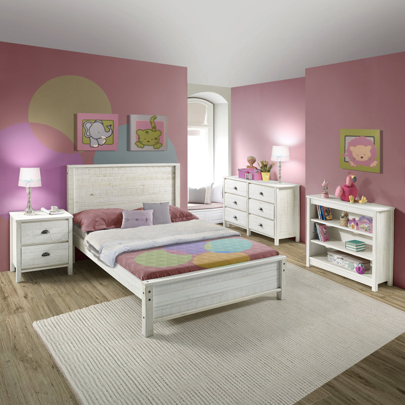 Lit plateforme en bois massif RUSTIC, Double, Blanc rustique