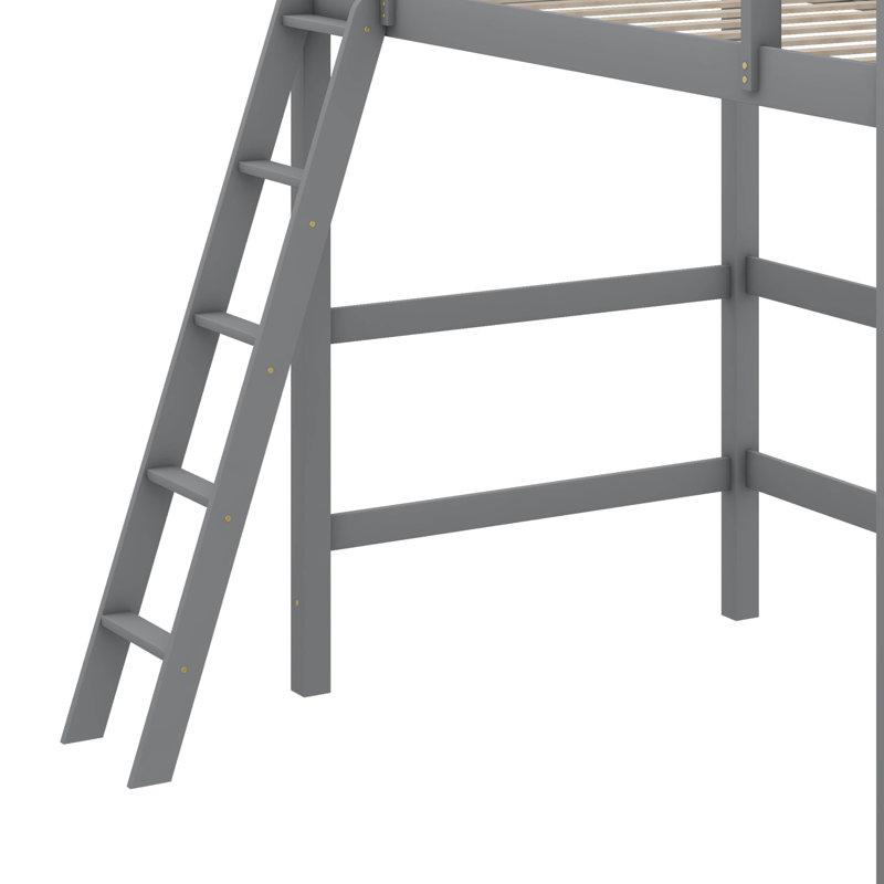 Lit mezzanine simple en bois avec échelle, Gris