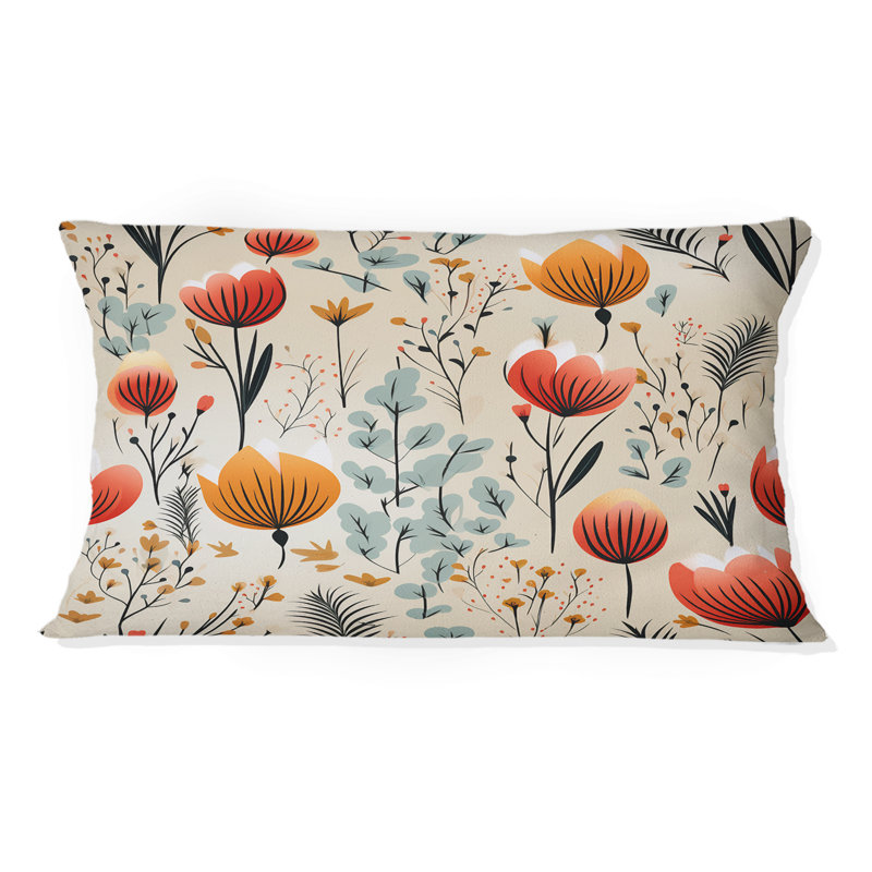Motif floral orange Meadow I - coussin à imprimé floral