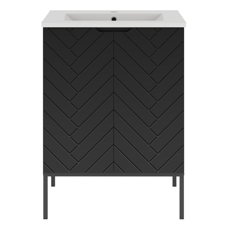 Anyssia Frame Mounted Bathroom Storage Furniture Set, Black/Black