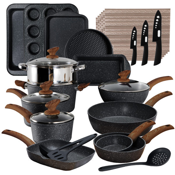 Donnovin 30 - Piece Non-Stick Aluminum Cookware Set