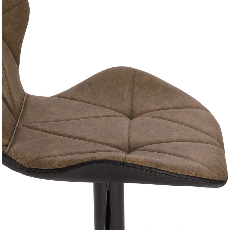 Parrett Swivel Upholstered and Faux Leather Adjustable Height Bar Stool with Steel Frame, Dark Brown