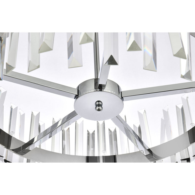 Luminaire suspendu rond en cristal Athol 12 pouces noir, L 25 po, Chrome, 14 Lights