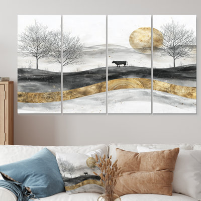 Vache dans un paysage de ferme audacieux IV - Art mural de ferme - art mural de campagne pour le salon
