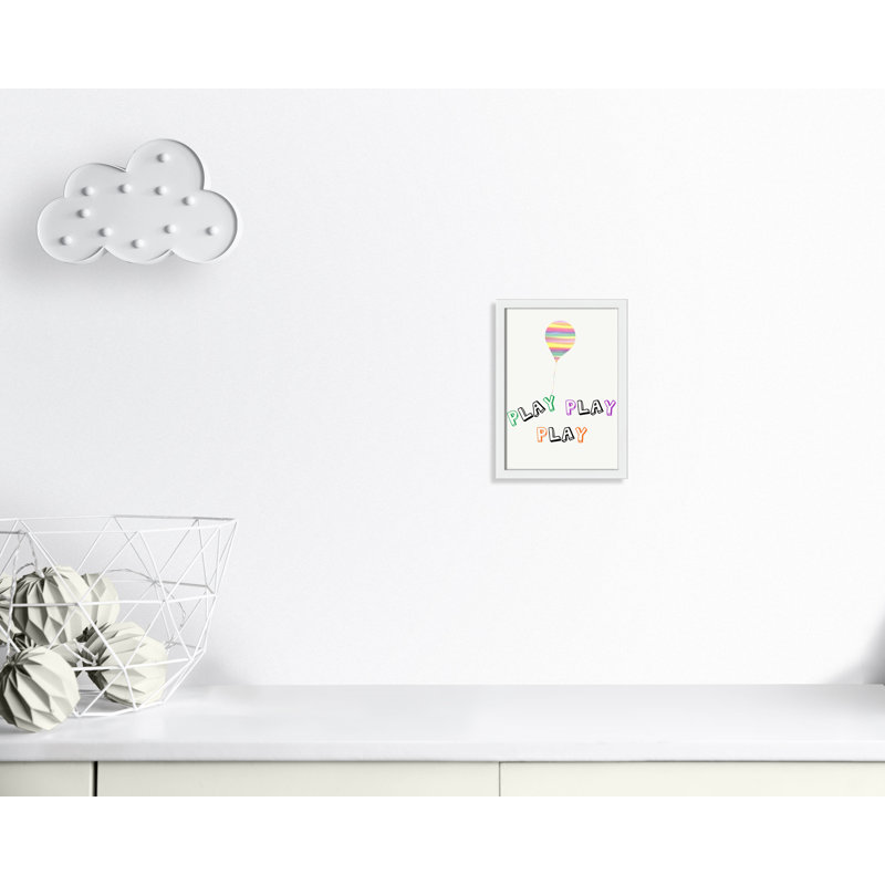 Play Play Play Paper Print, 14" H x 10" W x 1.18" D, White Box Framed