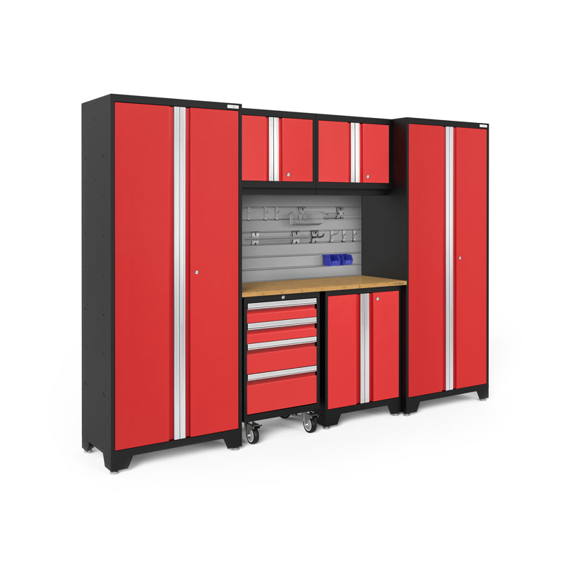 Ensemble de 7 armoires de rangement en acier pour garage, Rouge