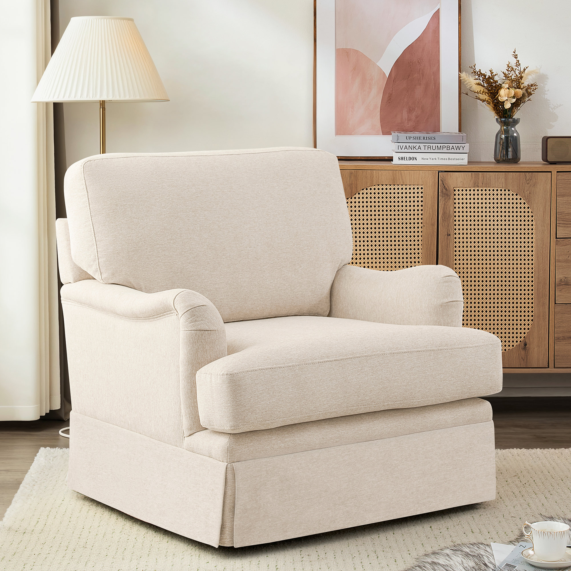 32.7'' Skirted Swivel Accent Arm Chair For Living Room, Bedroom