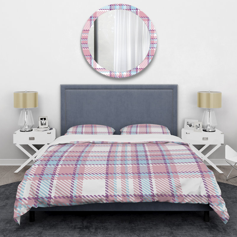 Tartan à carreaux roses - Ensemble de housse de couette abstrait - Microfibre de polyester