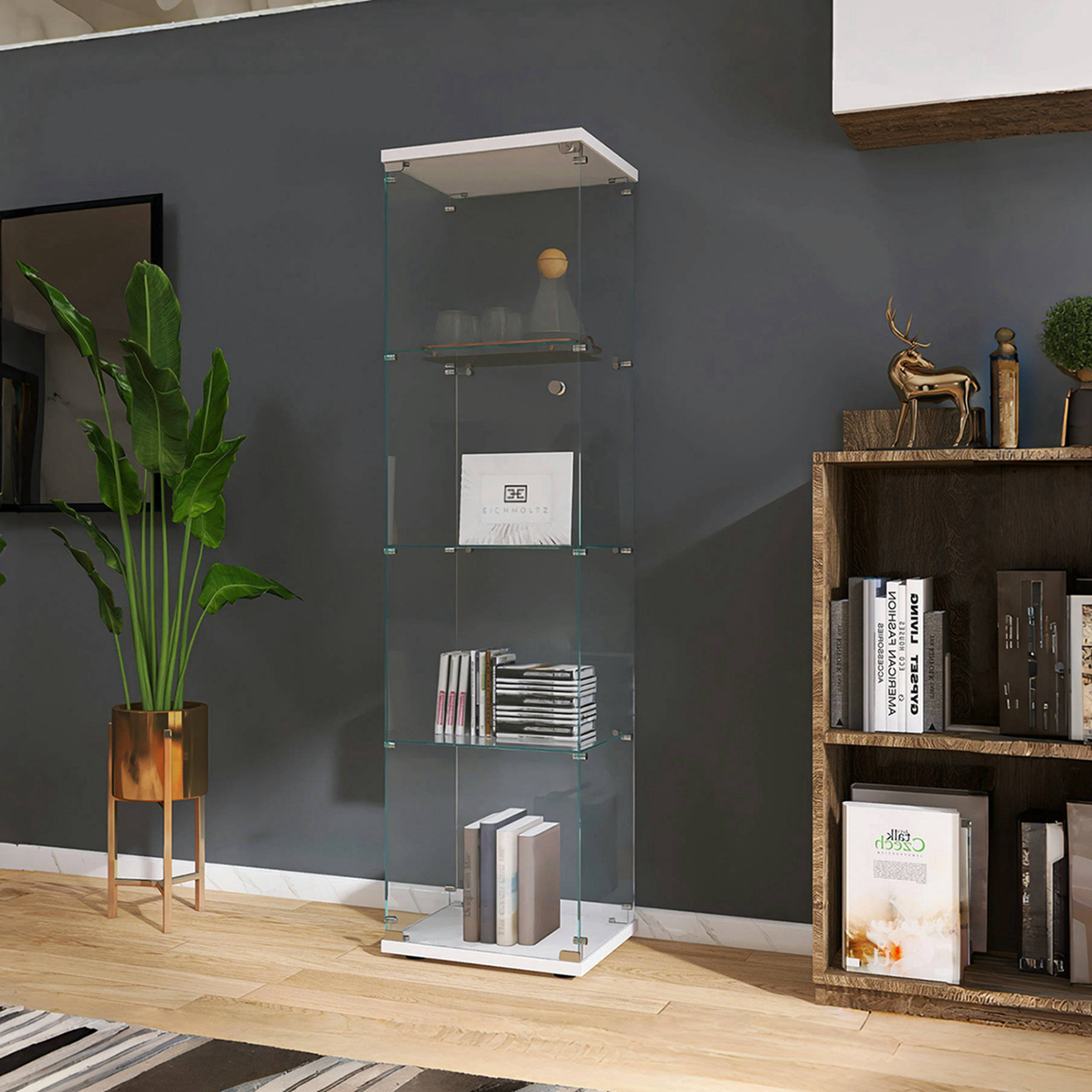 AONYAYBM Glass Display Cabinet 4 Shelves With Door, Floor Standing ...