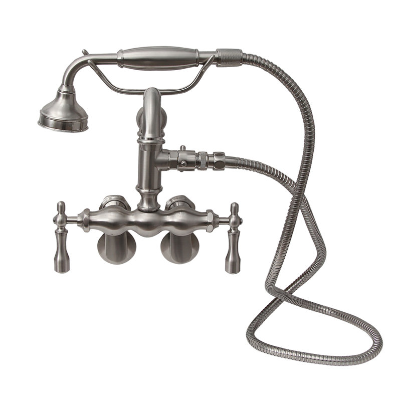 2 Handle Wall Clawfoot Tub Faucet with Diverter, Brushed Nickel