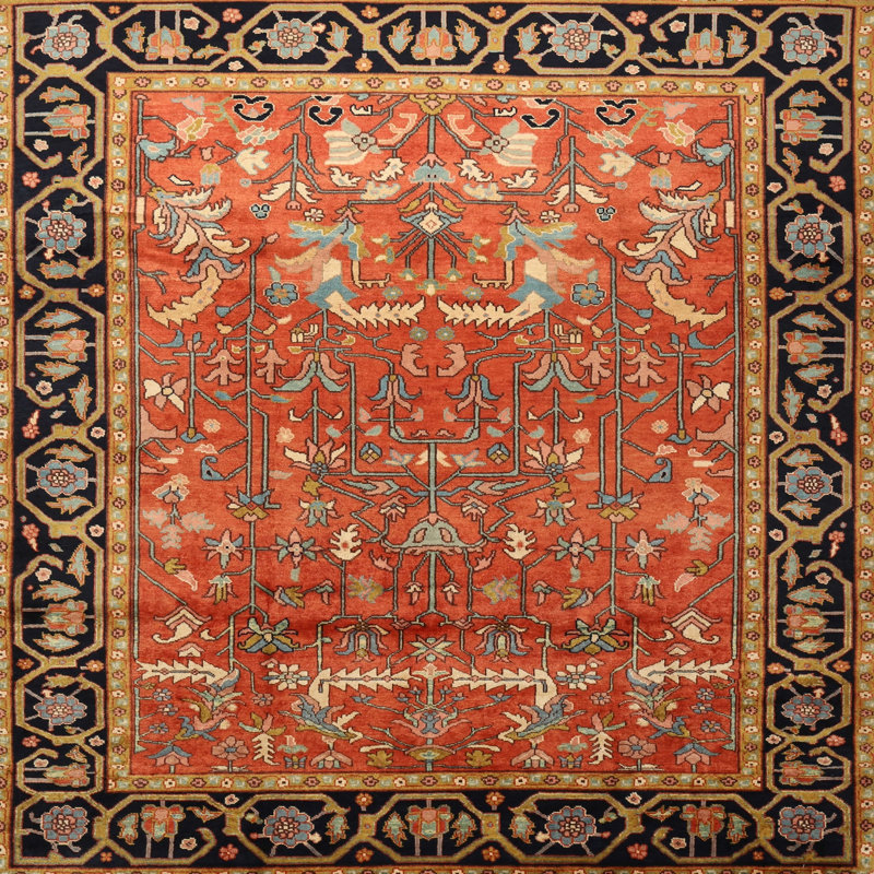 Tapis traditionnel rouge / noir, Carré 5 pi