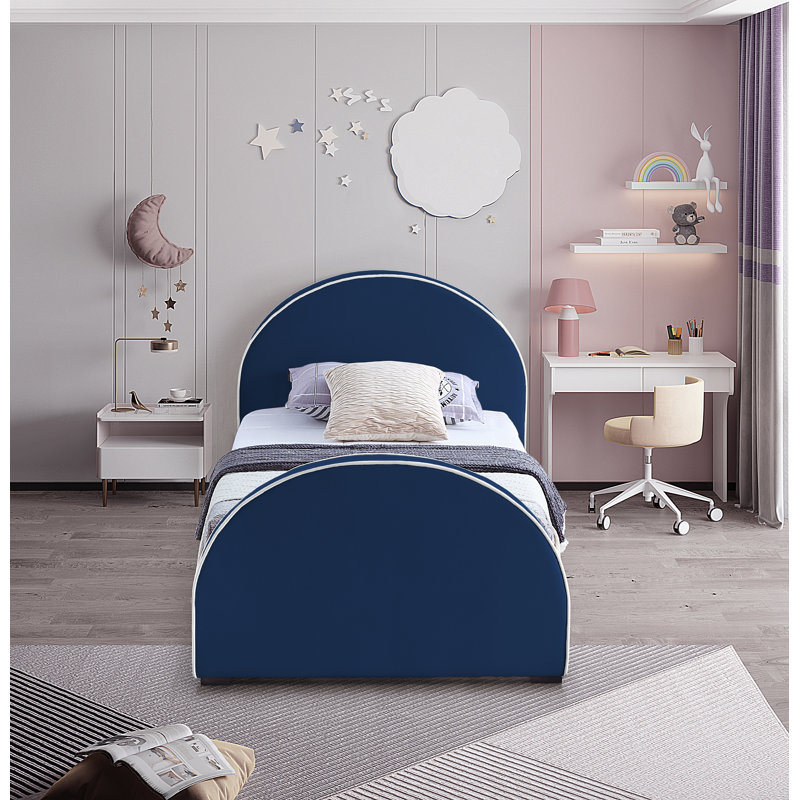 Hilbrand Upholstered Unfinished Panel Bed, Navy Velvet, Twin